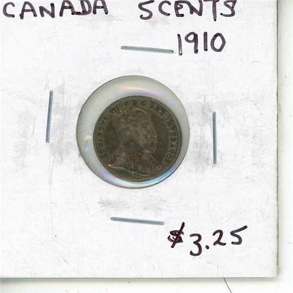 1910 CDN SILVER 5 CENT F-VF