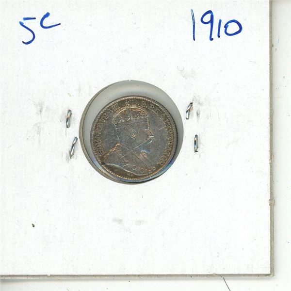 1910 CDN SILVER 5 CENT F-VF