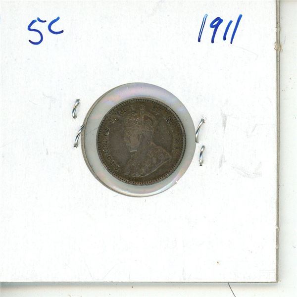 1911 CDN SILVER 5 CENT F-VF