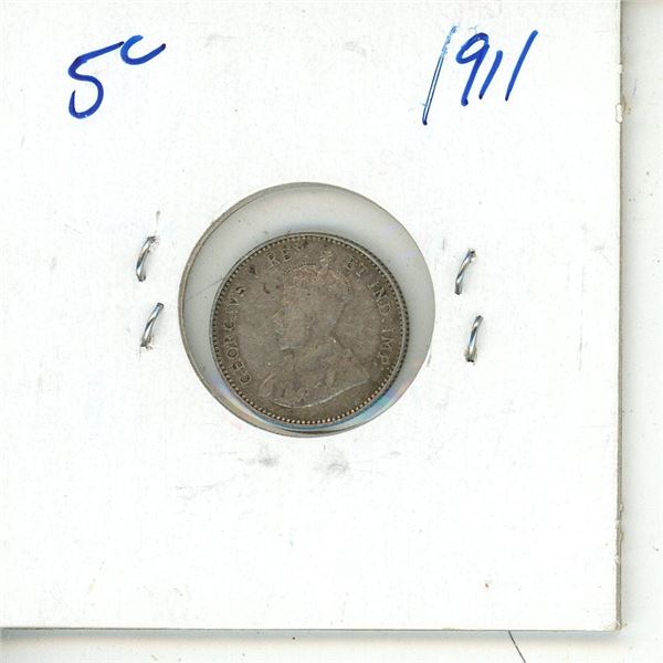 1911 CDN SILVER 5 CENT F-VF