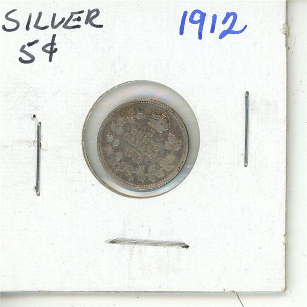 1912 CDN SILVER 5 CENT F-VF