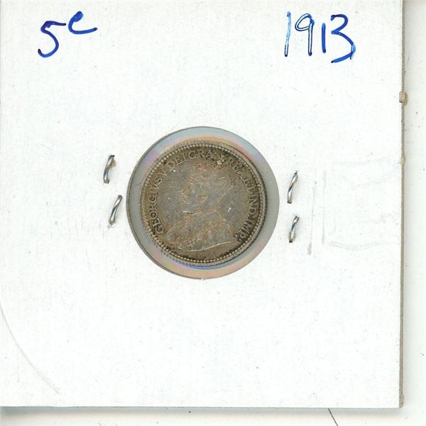 1913 CDN SILVER 5 CENT VF-XF