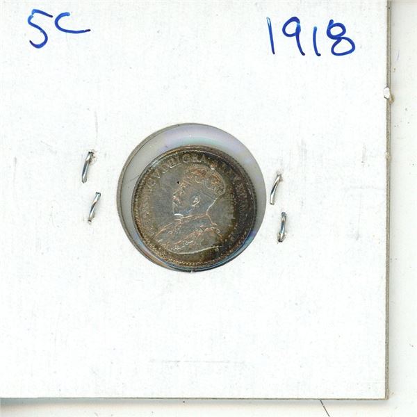 1918 CDN SILVER 5 CENT VF-XF
