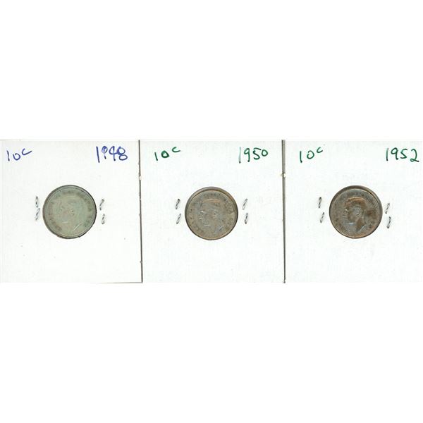 3 – CDN SILVER DIMES 1948,50,52 VG-VF