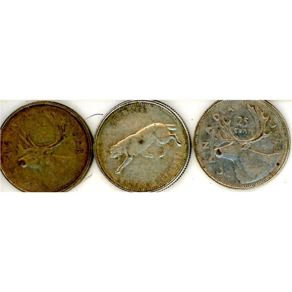 3 – CDN SILVER ELIZ II 25 CENT 2-68, 1-67
