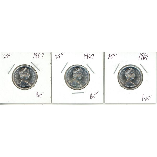 3 – 1967 CDN SILVER ELIZ II 25 CENT  BU+