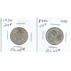 Image 1 : 1936 & 1940 Canadian Silver 25 Cent Coins