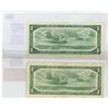 Image 2 : 2 1954 Canadian 1 Dollar Bills, Beattie/Rasminsky; 1 is Replacement Bill