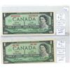 Image 1 : 2 1967 Canadian 1 Dollar Bills, Beattie/Rasminsky; 1 has 1867-1967 Serial Numbers