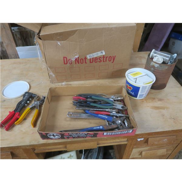 assorted hardware and pliers