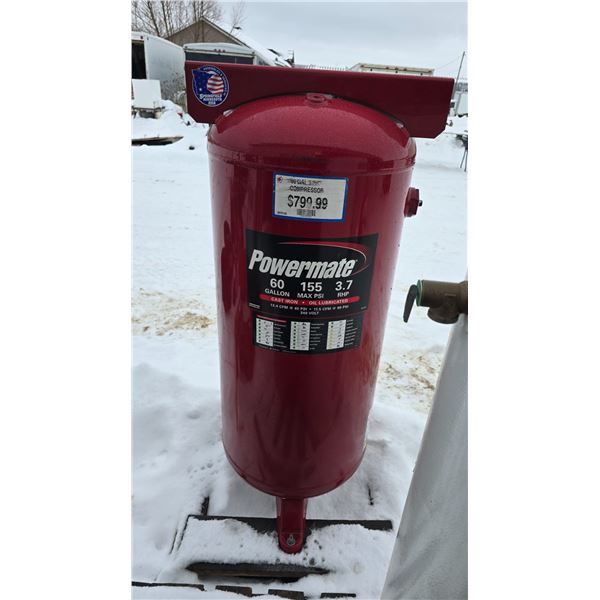 Powermate 60 Gallon, 155 Max PSI, 3.7 RHP, 240V air compressor tank