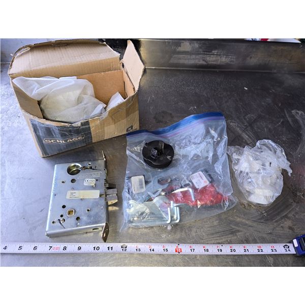 Assorted hardware - commercial door lock, propellers, etc.