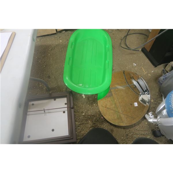 mirror, picture frame and kids sled