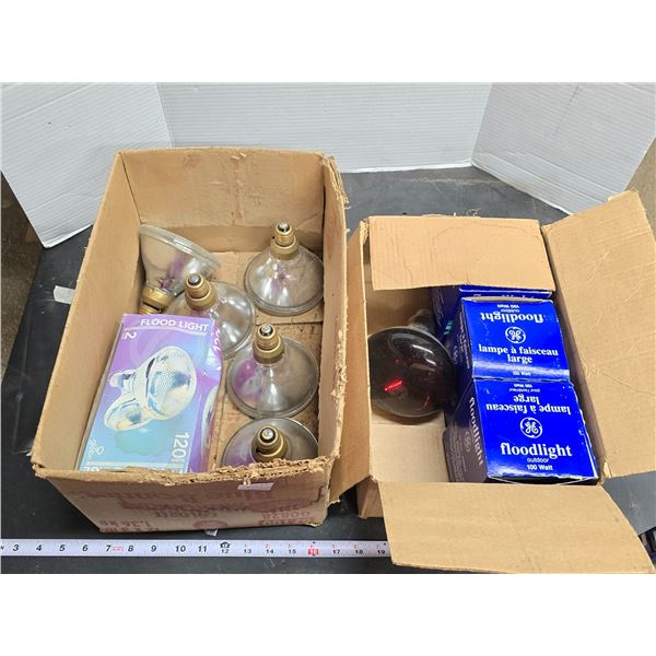 Box of assorted flood light bulbs