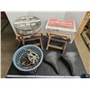 Image 1 : Assorted items - Mini folding stools, bicycle seats, pulley's, etc.