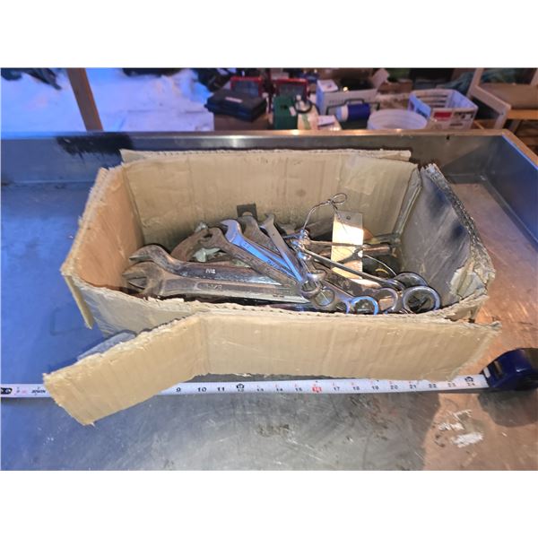 Box of wrenches, hammer, assorted tools