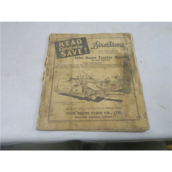 john deere 8/10ft binder manual