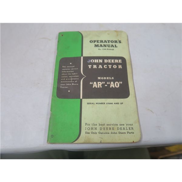 john deere operators manual for AR/AO