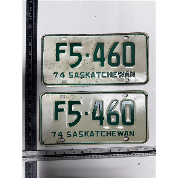 Pair of 1974 Saskatchewan Licence Plate.