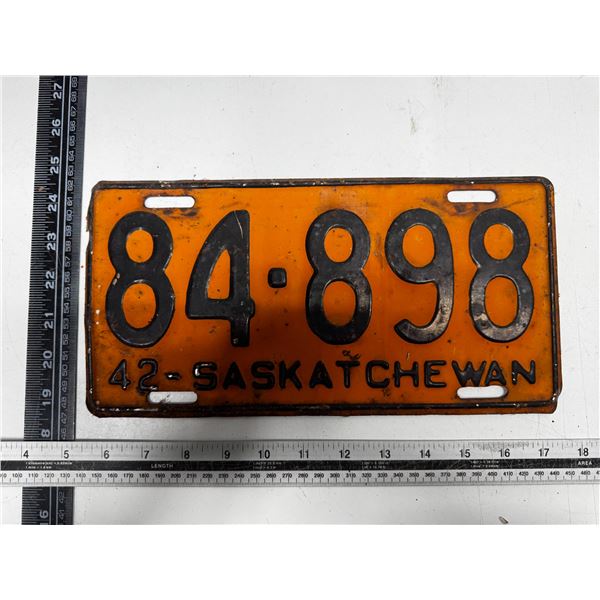 1942 Saskatchewan license Plate.