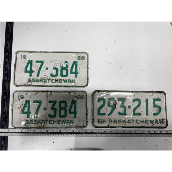 Pair of 1968 Saskatchewan Licence Plate with 1966 Single Plate.
