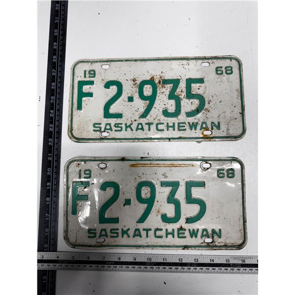 Pair of 1968 Saskatchewan Licence Plate.