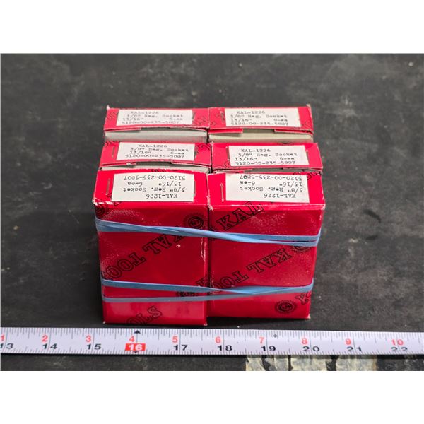 6 Boxes of 13/16, 3/8" sockets - new