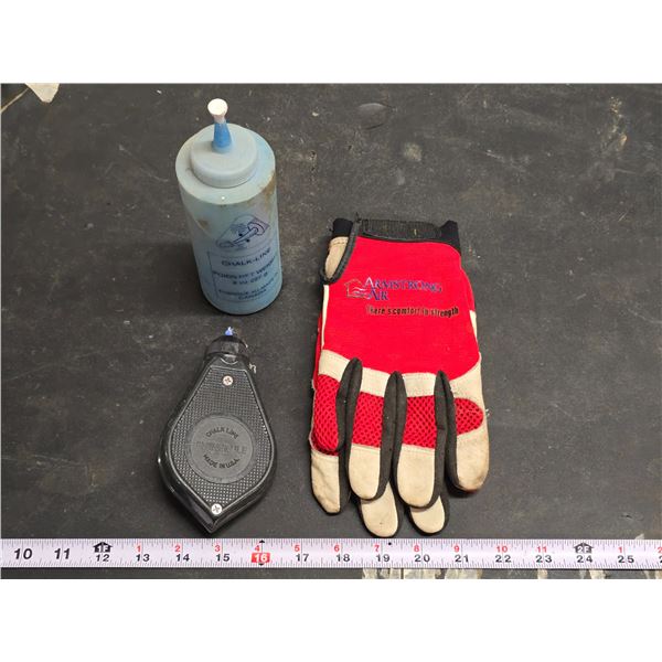 Chalk line, w/ chalk & work gloves