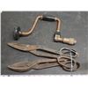 Image 1 : Pair of tin snips and hand crank drill