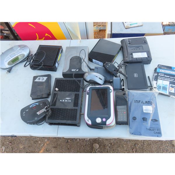 old modems , routers , land line answering machine