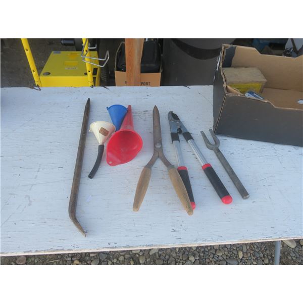 funnels and tools and assorted hardware