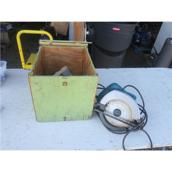 wooden box with circular saw