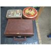 Image 1 : two vintage tin containers and cassette case