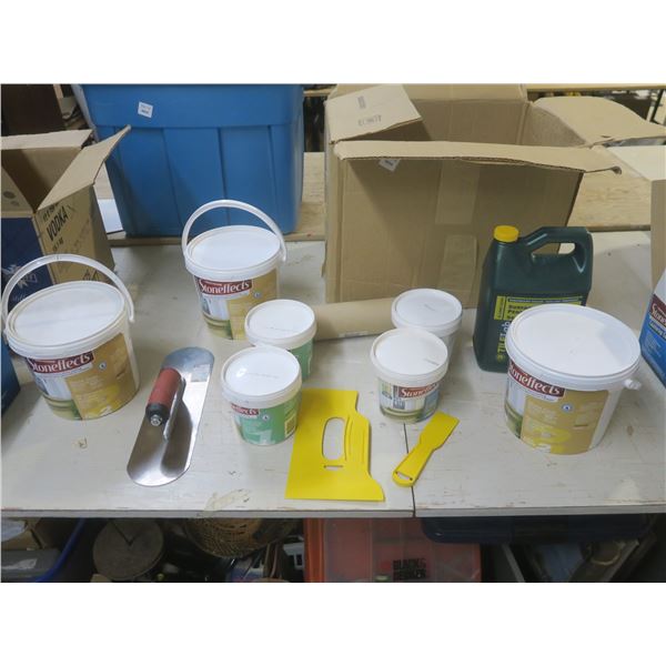 lot of stone coating materials and tools