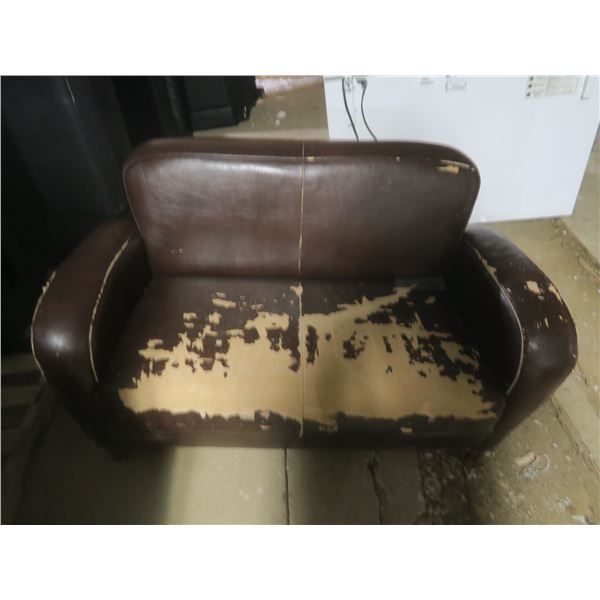 brown leather love seat