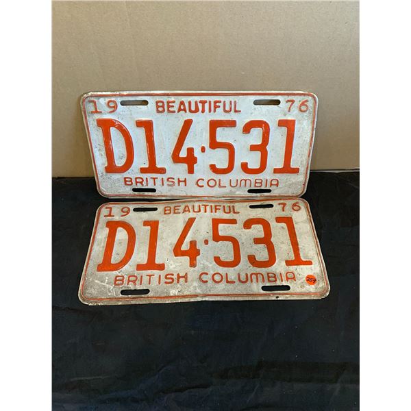 Lot of 2 Orange Beautiful British Columbia License Car Plates