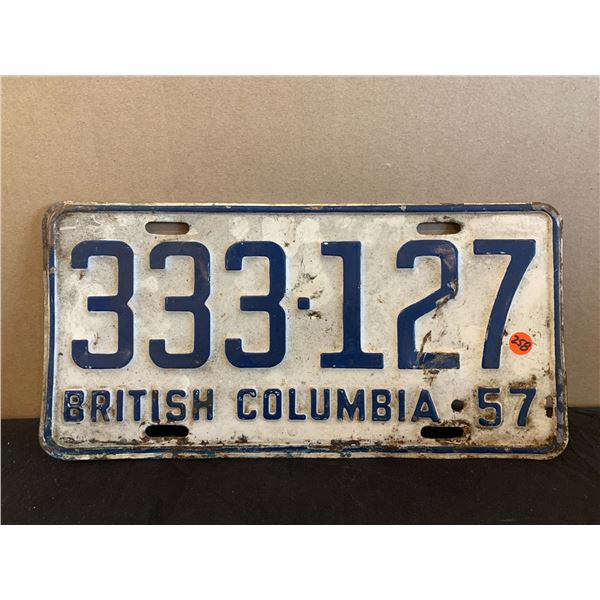 Vintage British Columbia Car License Plate