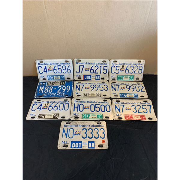 Lot of 10 Motorcyle BC License Plates
