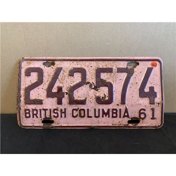 Vintage British Columbia Car License Plate