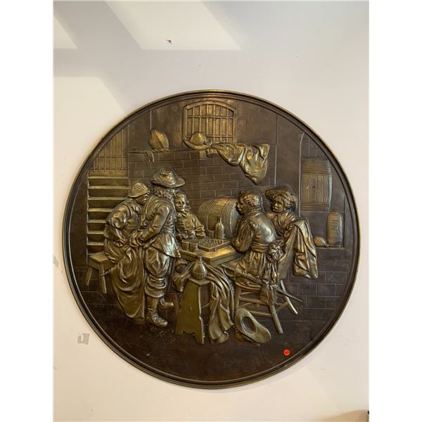 Antique Bronze Charger Plate With High Relief Scene C.1800's
