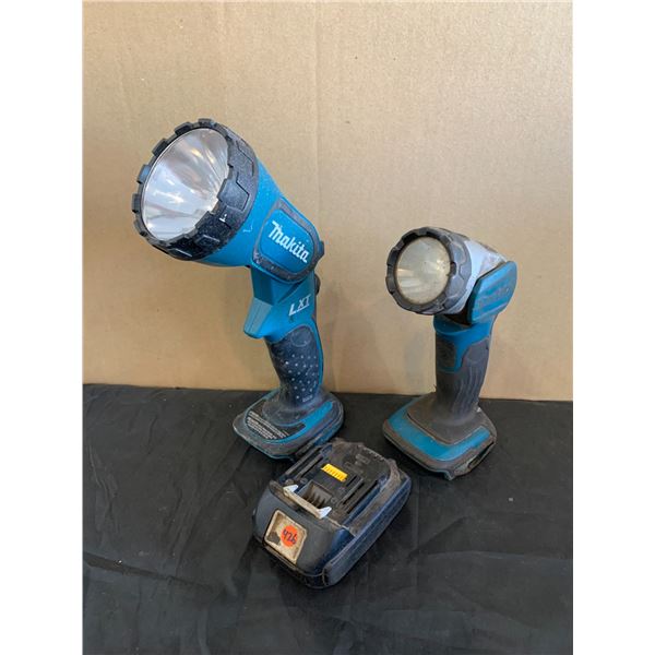 Lot of 2 Makita Flashlights + One Battery - Both Working
