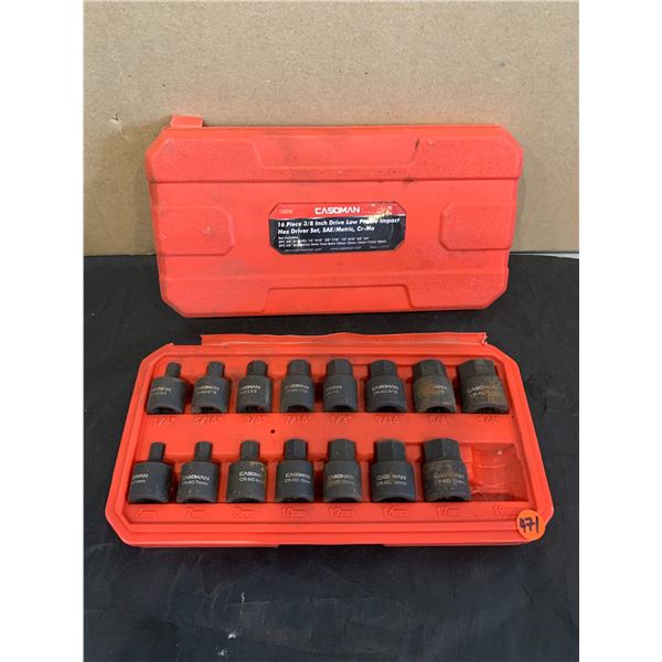 Casoman 16 Piece 3/8 Drive Low Profile Impact Hex Drive Set - Missing 19mm