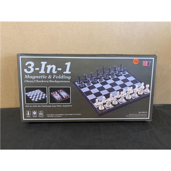3 in 1 Magnetic & Folding Chess / Checkers / Dominoes Set
