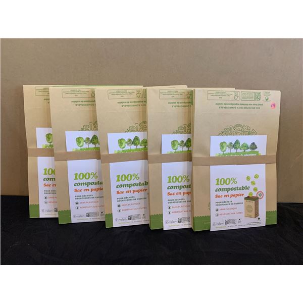 Lot of 5 Packs (50) 100% Compostable Paper Bags