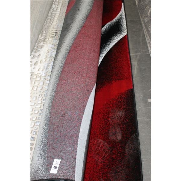 Red/White/Black Sculpted Area Rug - Approx. 8 X 10