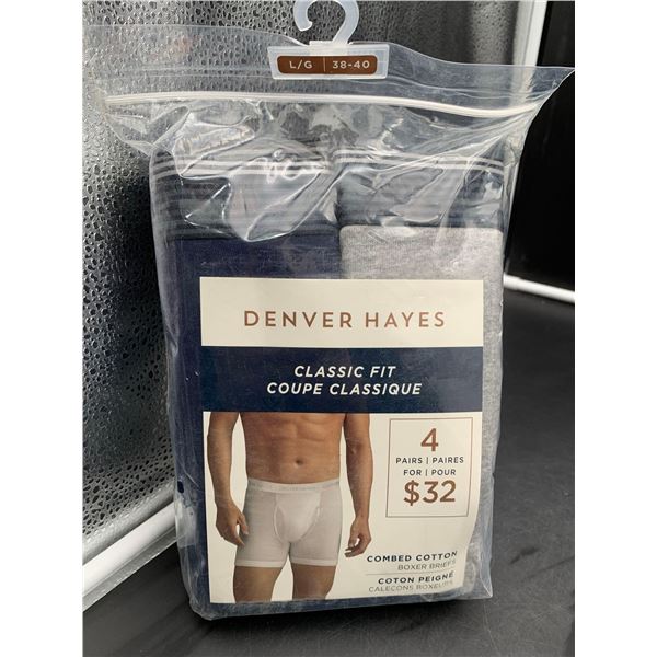 Denver Hayes Classic Fit 4prs Classic Fit Combed Cotton Boxer Briefs (L)