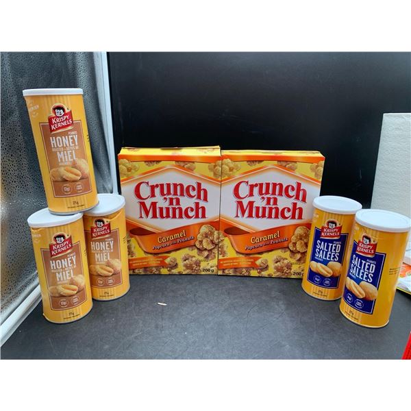 Lot of Krispy Kernels Flavoured Peanuts (5 x 275g), Crunch 'n Munch Caramel Popcorn with Peanuts (2 