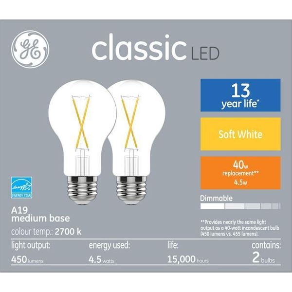 GE Classic Soft White 40 W Replacement LED Clear General Purpose A19 Light Bulbs (2-Pack) LOT OF 2