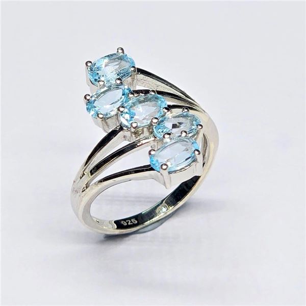 Silver Blue Topaz(2.45ct) Rhodium Plated Ring (~Size 7)(Ring is resizable for $40) (~weight 3.66g)