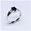 Image 1 : Silver Blue Sapphire White Topaz(0.9ct) Rhodium Plated Ring (~Size 7)(Ring is resizable for $40) (~w